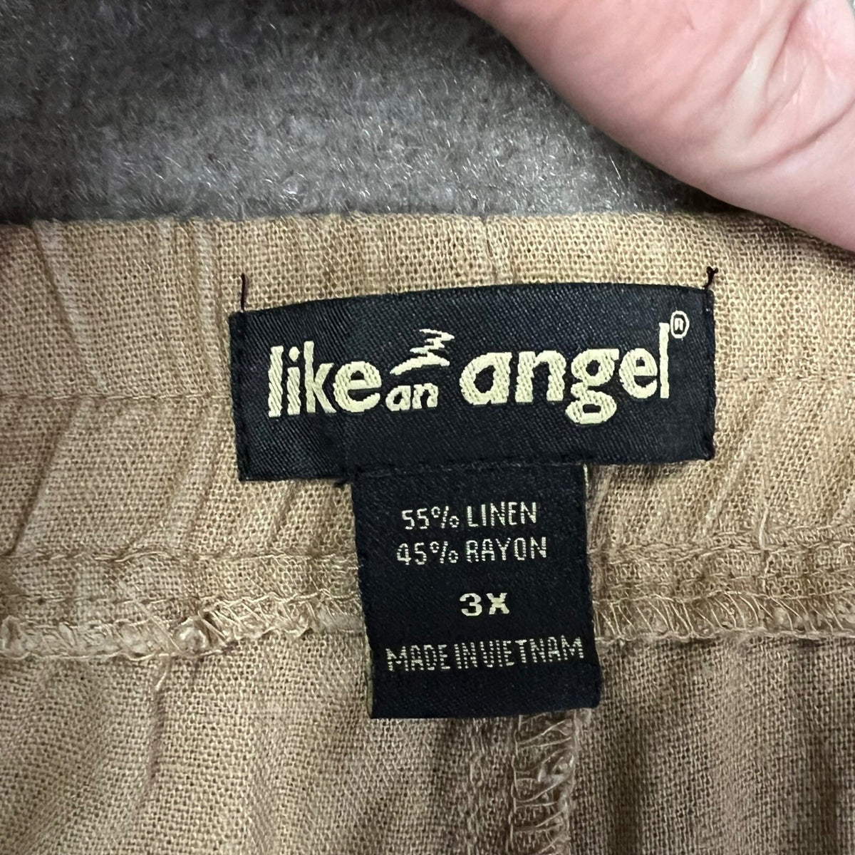 Like an Angel Linen Blend Wide Leg Pants Tan 3X Drawstring Pockets