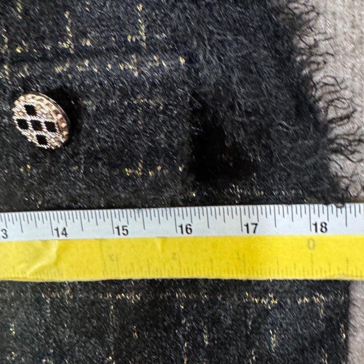 Tweed Button Up Vest Women Large Black Gold Frayed Trim Preppy Coquette