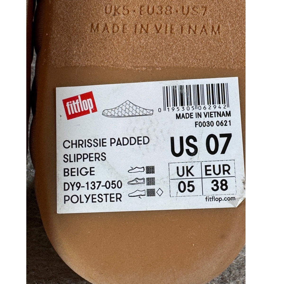 FitFlop Chrissie Padded Slippers Women 7 Quilted Beige Mules Comfort