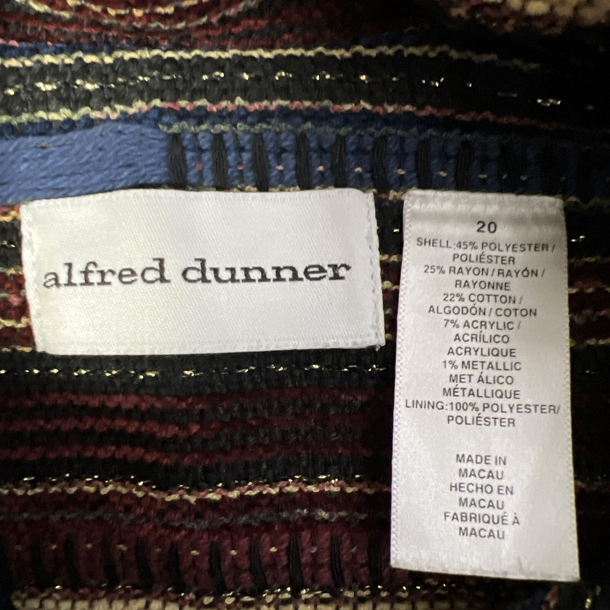 Vintage Alfred Dunner Striped Jacket 20 Western Zip Boho Artsy Woven