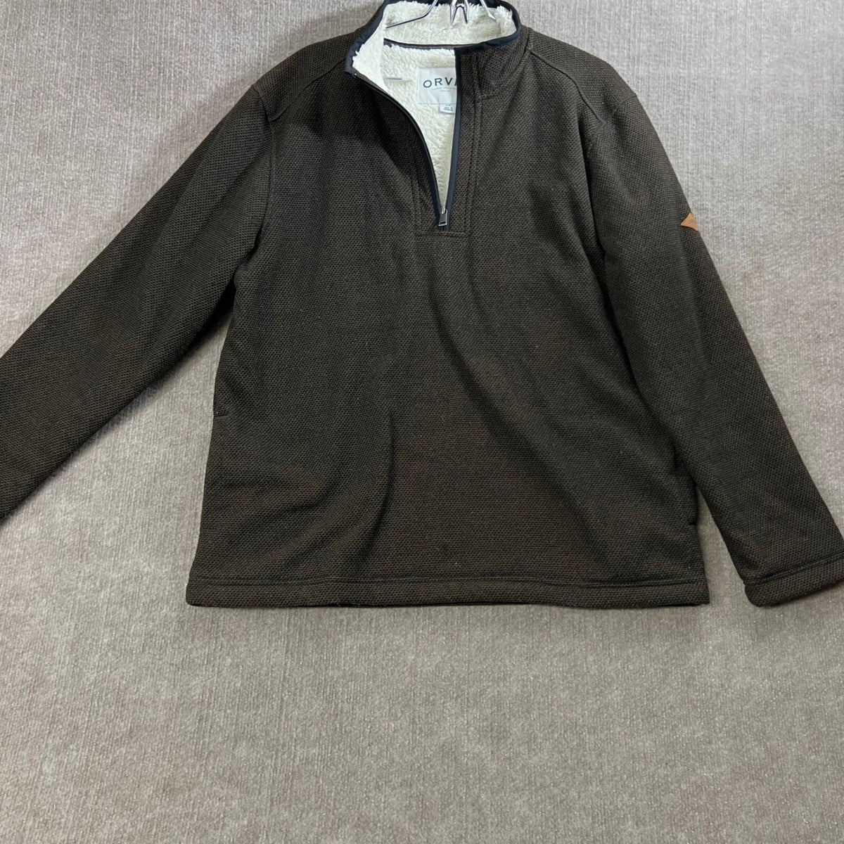 Orvis Mens Pullover Fleece Lined 1/4 Zip Brown Classic Collection Large L/G