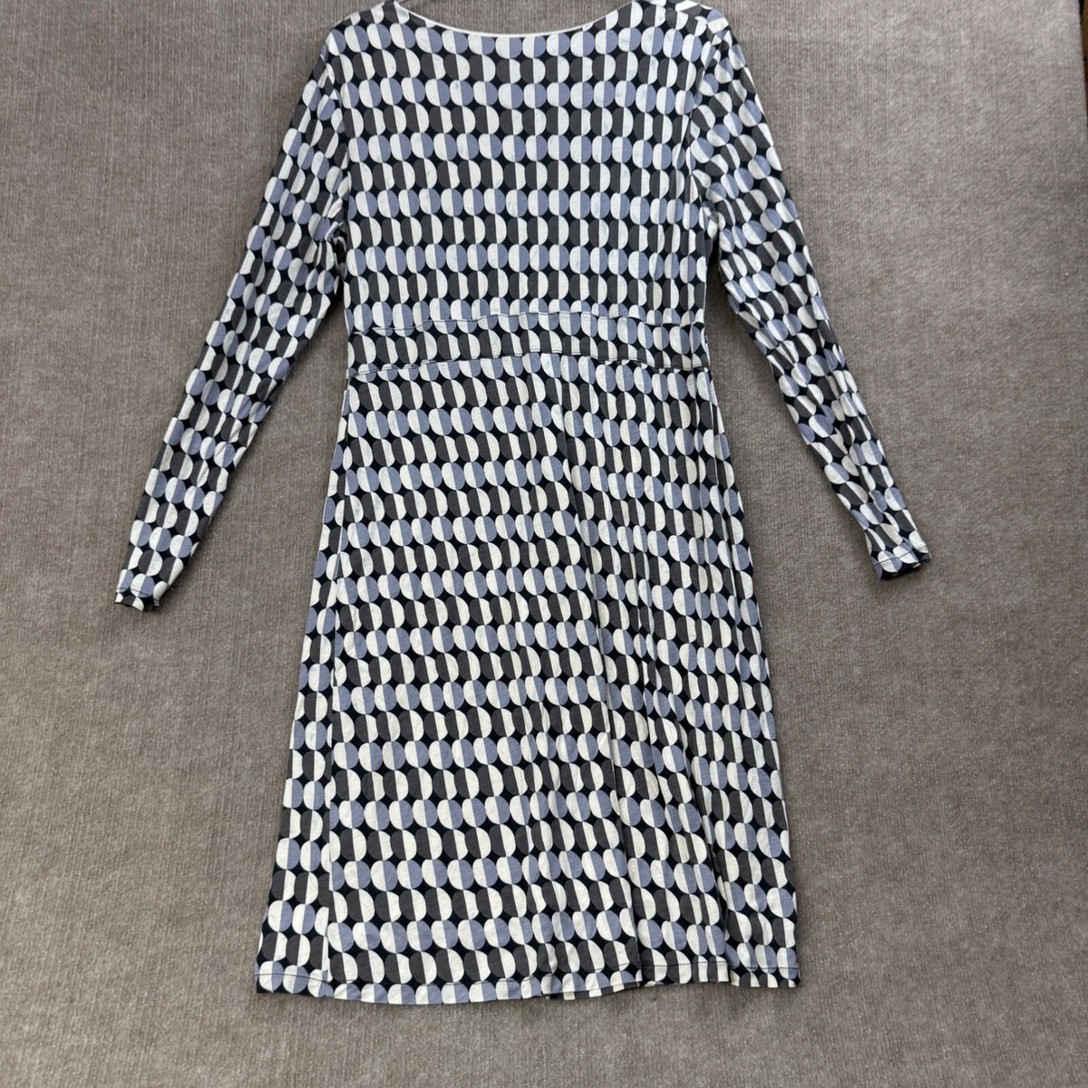 Boden Ruched Front Long Sleeve Geometric Print Midi Dress 12 Jersey Knit