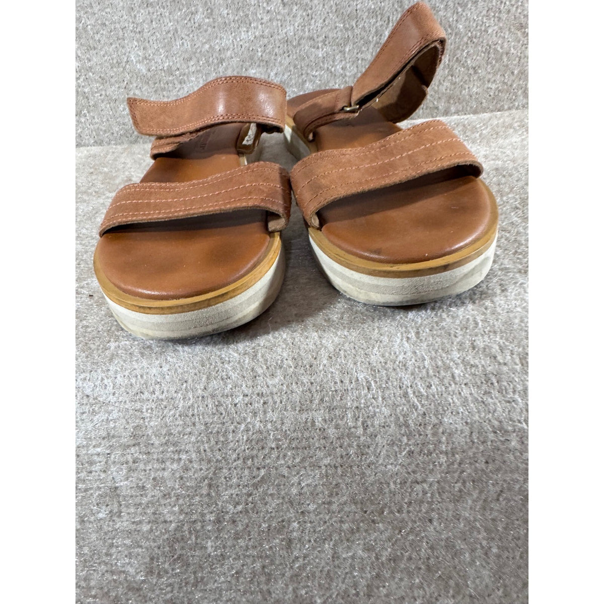 Timberland Sensorflex Platform Sandals Womens 9 Brown Leather Hook Loop Comfort