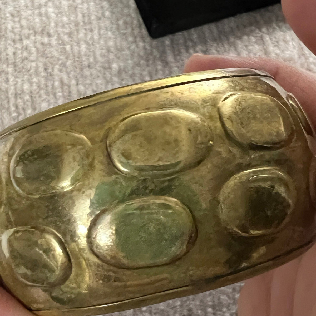 Vintage Gold Tone Bangle Bracelet Chunky Embossed Oval Made in India