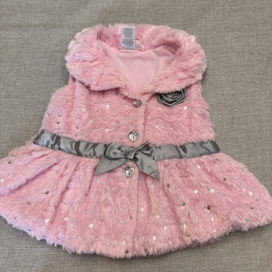Little Lass 2T Pink Sparkle Sequin Sleeveless Fur Vest OverCoat Barbiecore