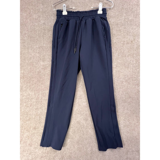 Athleta Metropolis Straight Leg Pants Navy Blue Drawstring Ankle Zip Size 0