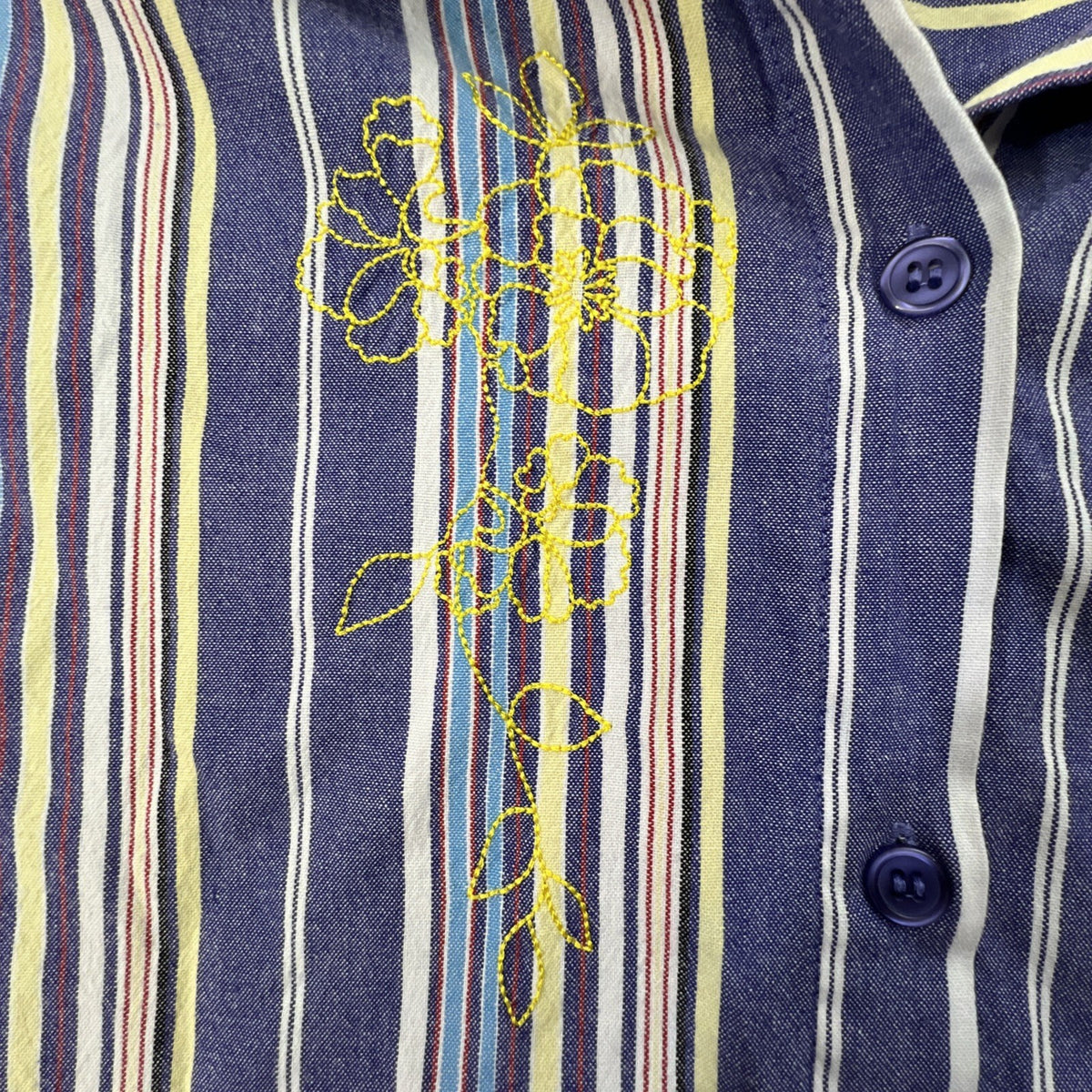 Blair Button-Up Shirt Embroidered Floral Purple White Striped 3/4 Sleeve Top XL