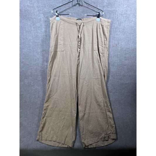 Like an Angel Linen Blend Wide Leg Pants Tan 3X Drawstring Pockets