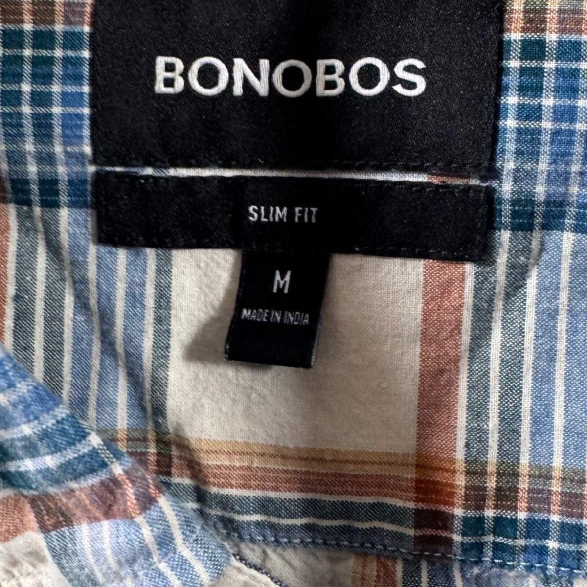 BONOBOS Slim Fit Plaid Button Down Shirt Men's Size Medium Cotton Hemp Blend