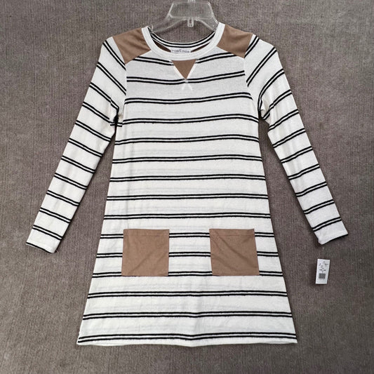 NWT Moa Moa Striped Dress Long Sleeve Mini Knit Ivory Black Colorblock Small