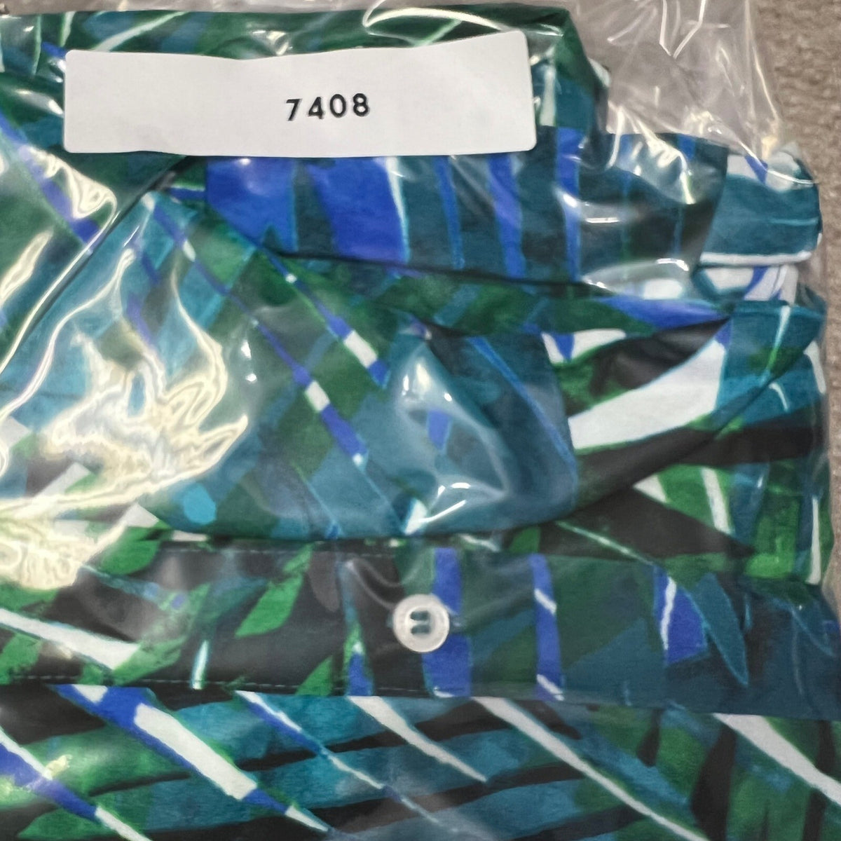 Calvin Klein 1X Palm Print Button Down Blouse Green Blue Tropical Vacation