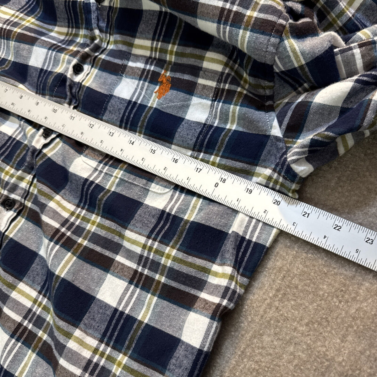 U.S. Polo Assn. Stretch Mens Flannel Button Down Shirt Size L Black Plaid NICE!