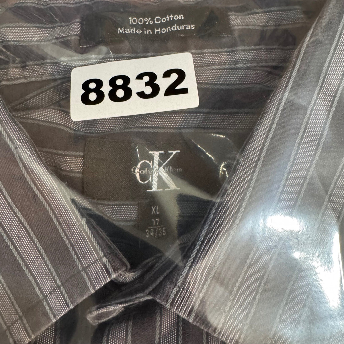 Calvin Klein Button Down Shirt Mens XL Black Gray Striped Long Sleeve Goth Sleek
