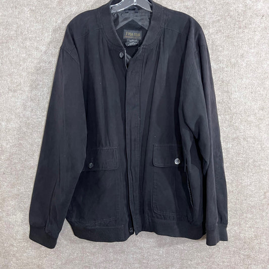 PGA Tour Bomber Jacket Mens Large Black Lightweight Minimalist Full Zip Utility