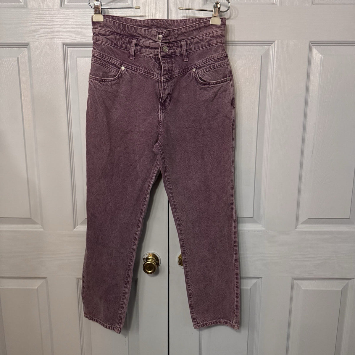 MNG Mango Women’s High Waist Mom Jeans Purple Denim Size 14 (34) Straight