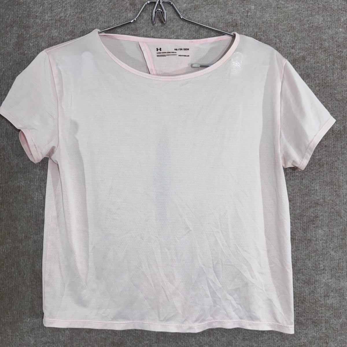 UnderArmour HeatGear T-Shirt Women XS Pink Open Back Short Sleeve Athletic