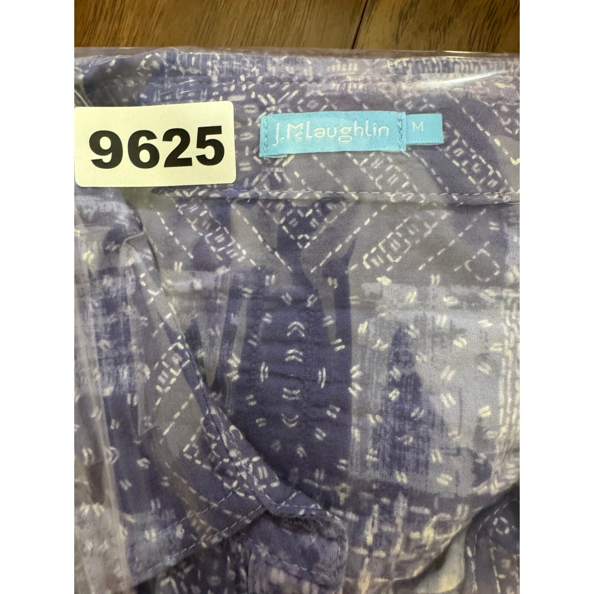 J McLaughlin Lois Crinkle Shirt Womens M Purple Patchwork Button Down 278A2