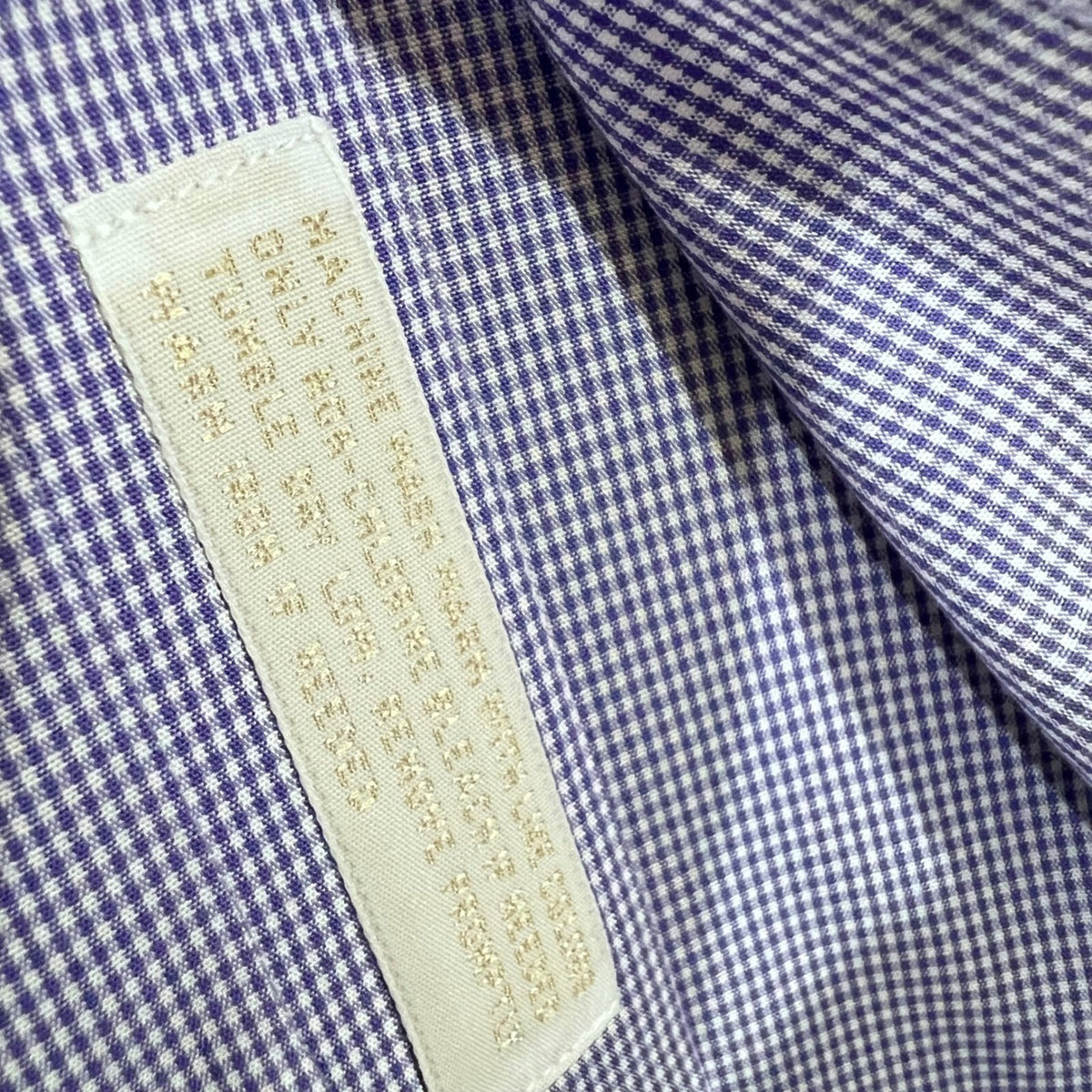 Nordstrom Button Down Shirt Mens 15.5-33 Purple Gingham Smartcare Formal Office