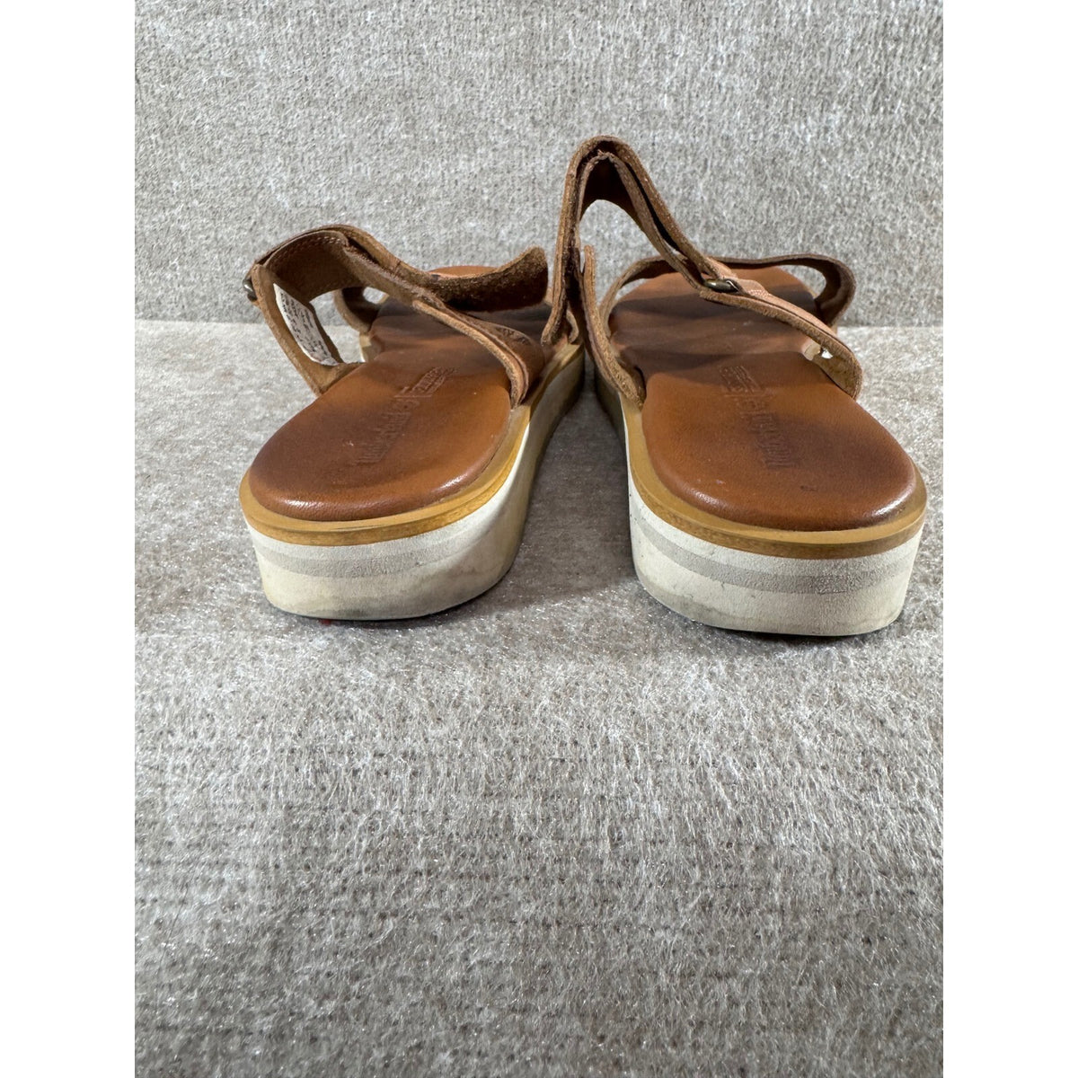 Timberland Sensorflex Platform Sandals Womens 9 Brown Leather Hook Loop Comfort