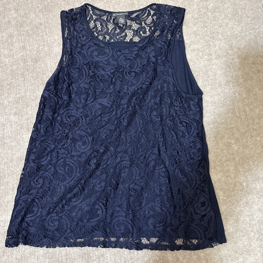 Adrianna Papell Women XXL Top Sleeveless Lace Overlay Crochet Navy