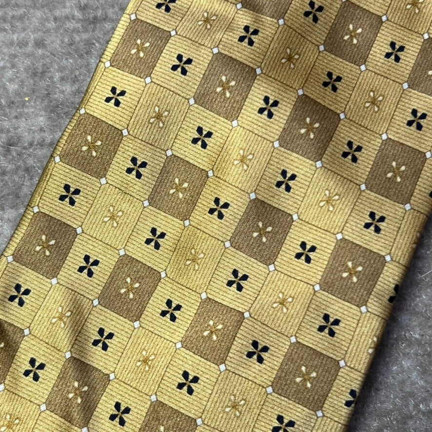 Statements Necktie Mens 4" Wide Silk Geometric Gold Patterned Formal Neck Tie