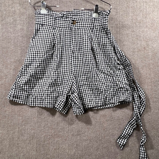 Who What Wear Gingham Paperbag Waist Tie Shorts Black White Size 10 Linen Blend