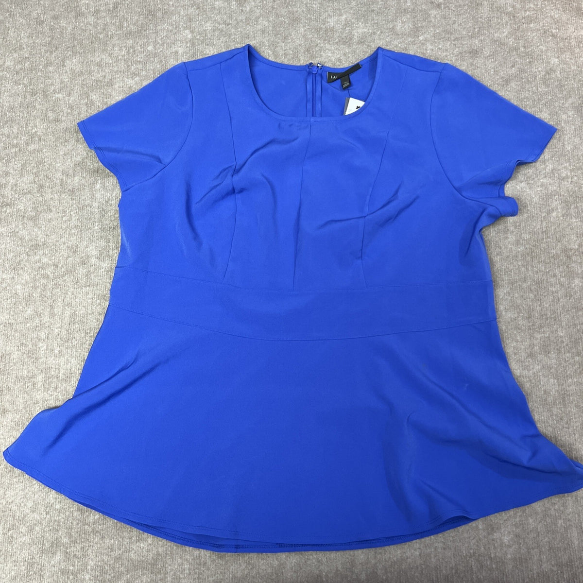 NWT Lane Bryant Womens 22 Top Blue Short Sleeve Peplum Career Modest Comfort