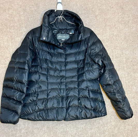 Eddie Bauer Packable Nylon Quilted Goose Down Puffer Women Med Black