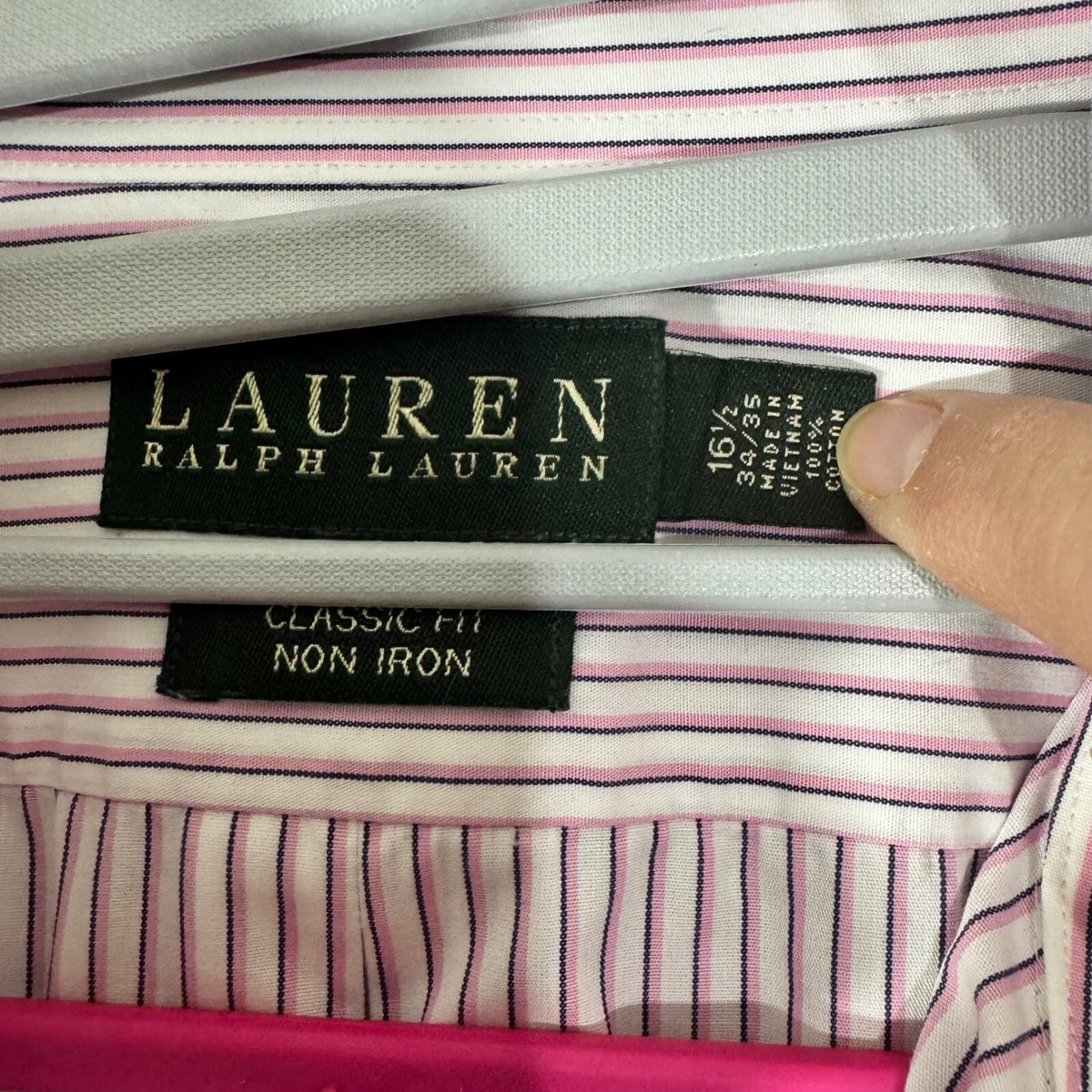 Lauren Ralph Lauren Button Down Mens 16.5 34/35 Striped Non Iron Classic Preppy