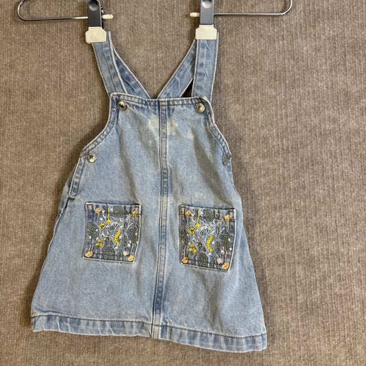 7 For All Mankind Baby Girls 18 Mo Overall Denim Blue Jean Dress Embroidered