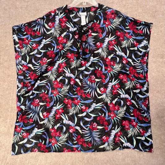 Tommy Bahama Floral Lace Up Tassel Cover Up Top S/M Black Red Blue