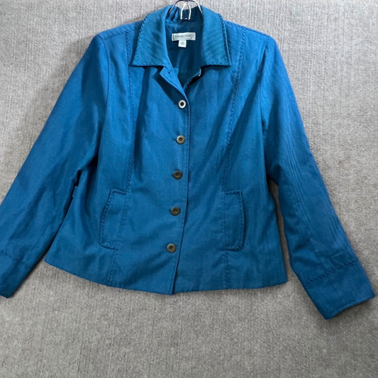 Coldwater Creek Womens Blazer Jacket Size 12 Blue Herringbone Career Office