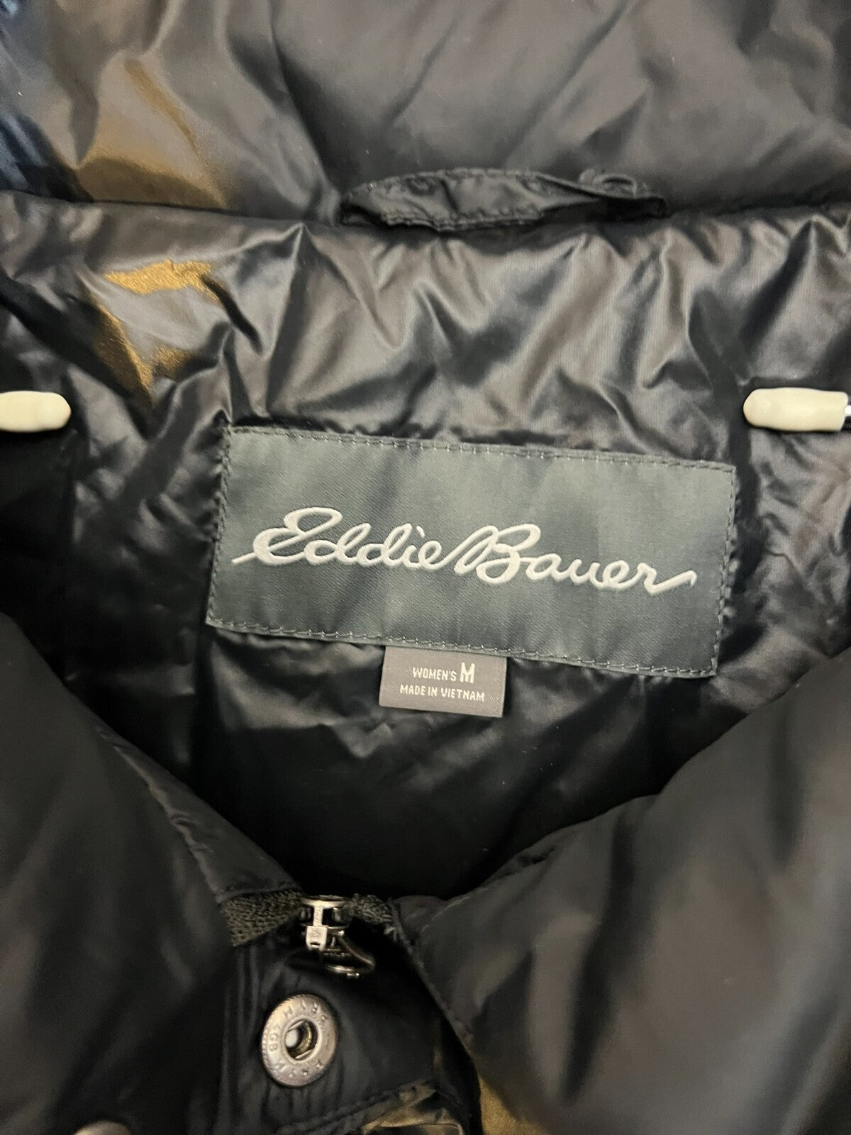 Eddie Bauer Packable Nylon Quilted Goose Down Puffer Women Med Black