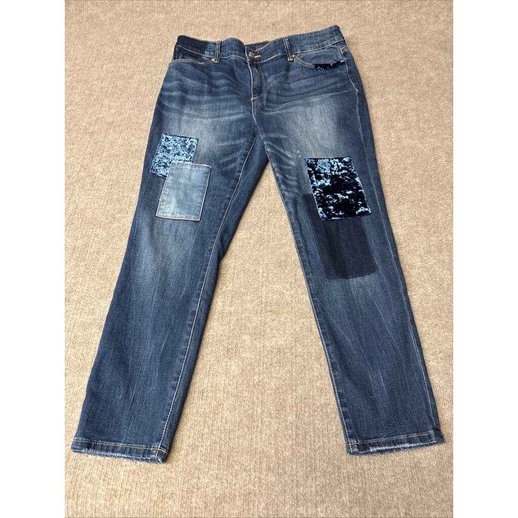 Chicos Platinum Jegging 2 (12P) Petite Blue Denim Patchwork Jeans