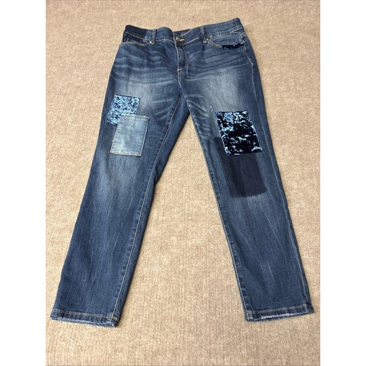 Chicos Platinum Jegging 2 (12P) Petite Blue Denim Patchwork Jeans