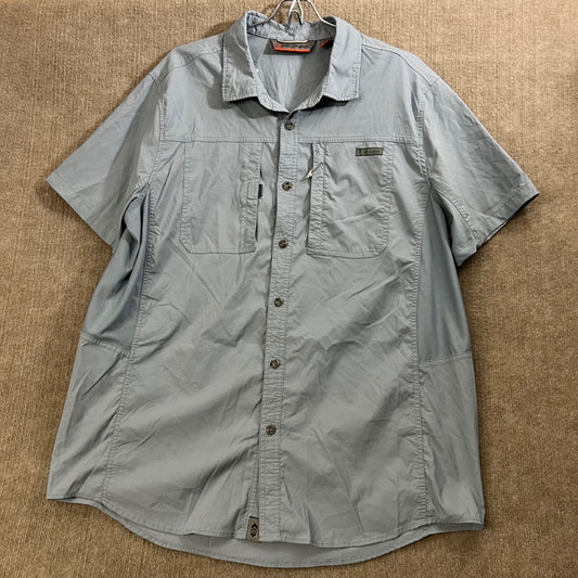 Free Country XL Mens Button Up Short Sleeve Fishing Shirt Blue Outdoors