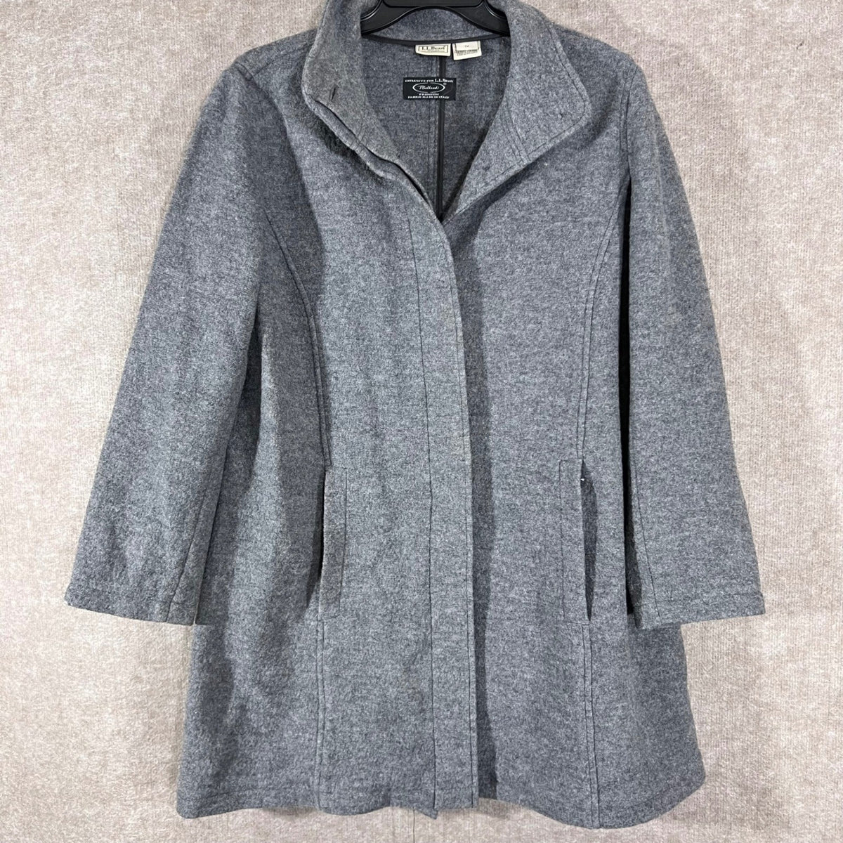 LL Bean Wool Coat Womens 1X Grey Bellandi Italian Fabric Classic Minimalist