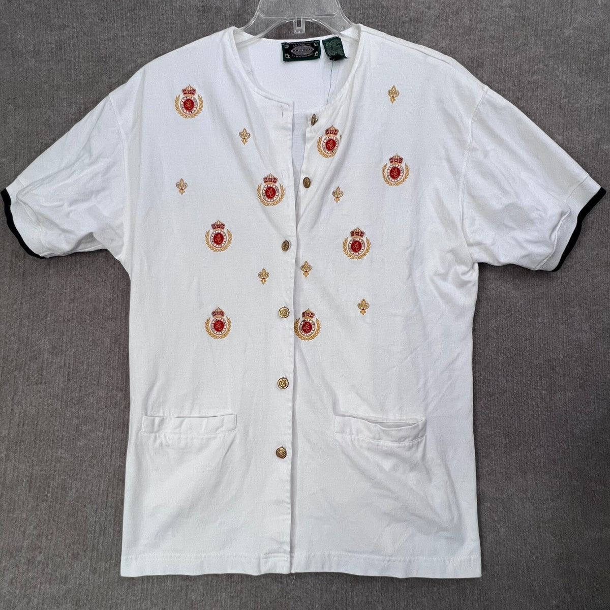 La Chine by Galinda Wang Embroidered Button Front Top White 1X Plus Size