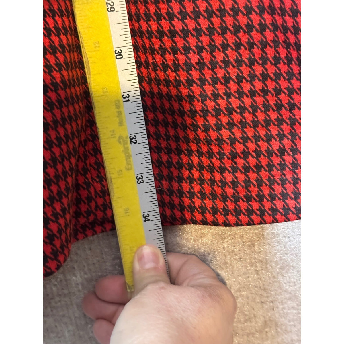 Philosophy Houndstooth Blazer Women L Red Black Longline Jacket Career