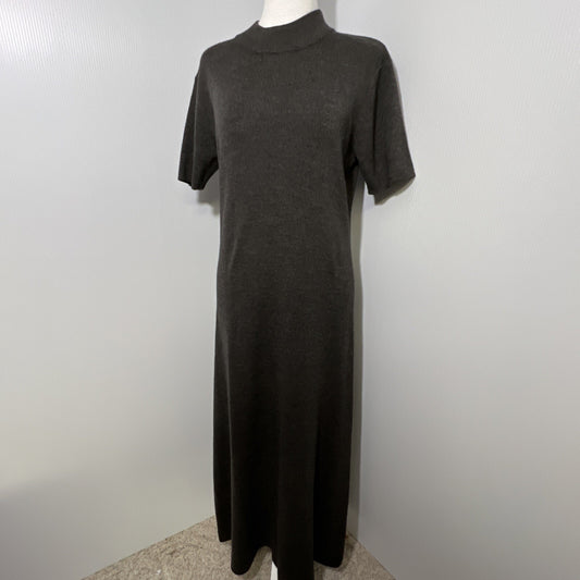 Vintage Nina Leonard Long Acrylic Wool Gray Maxi Dress Size M Mock Neck Academia
