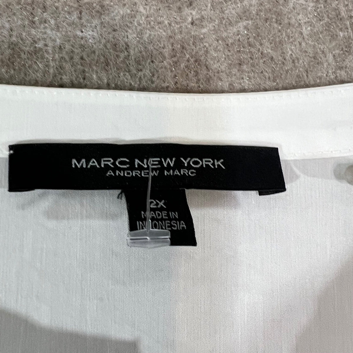 Marc New York Blouse Womens 2X White Lace Puff Sleeve Split Neck Cotton Blend
