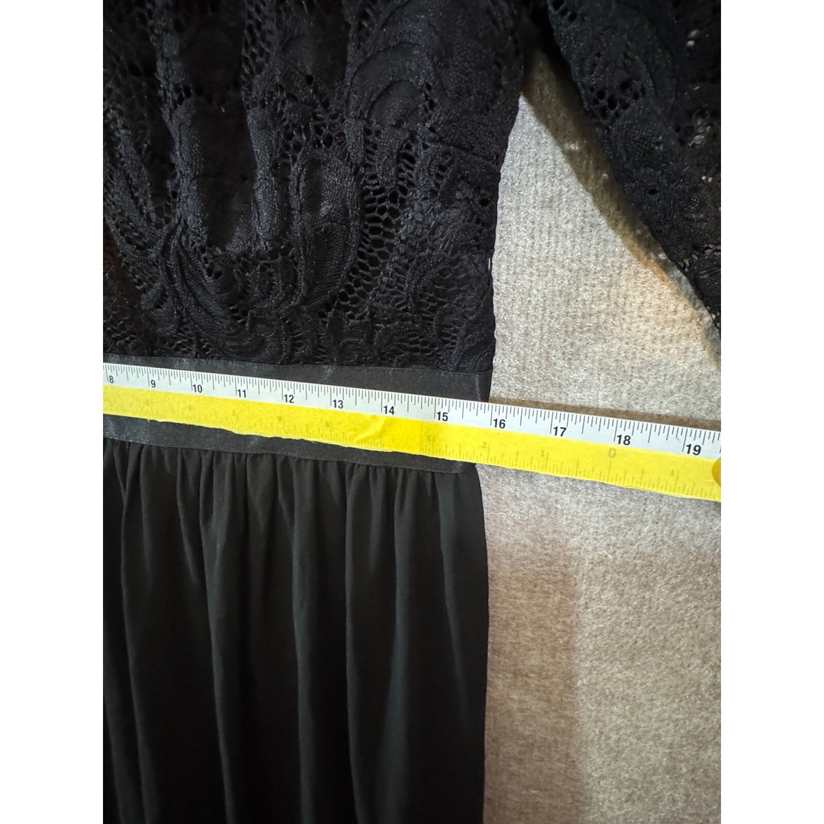 Black Lace Chiffon Maxi Dress Womens XL Gothic Formal Evening Modest 3/4 Sleeve