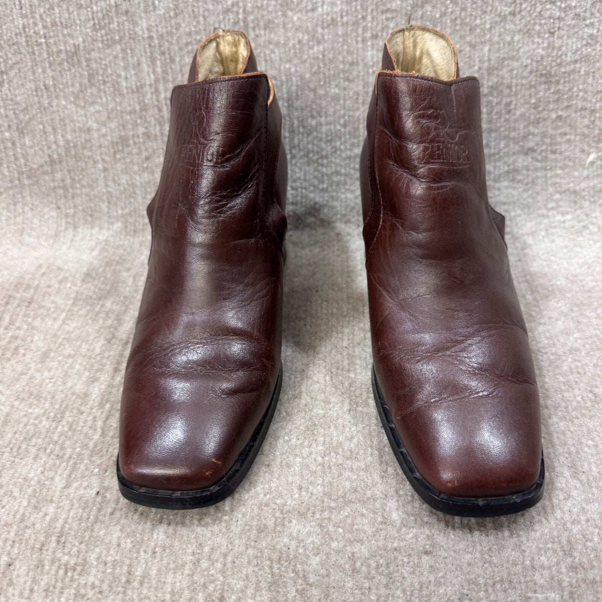 RENIOR Brown Leather Square Toe Ankle Boots Buckle Block Heel Size 37 us 6.5