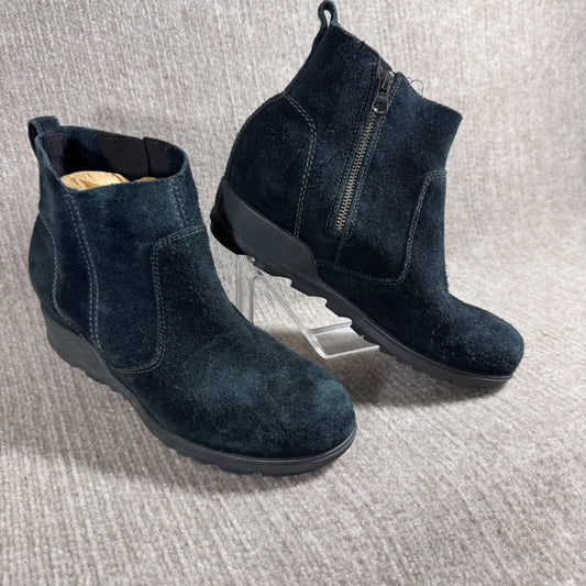 Sorel Joan of Arctic Wedge II Chelsea Black Suede Zip Ankle Boots Women's 9.5