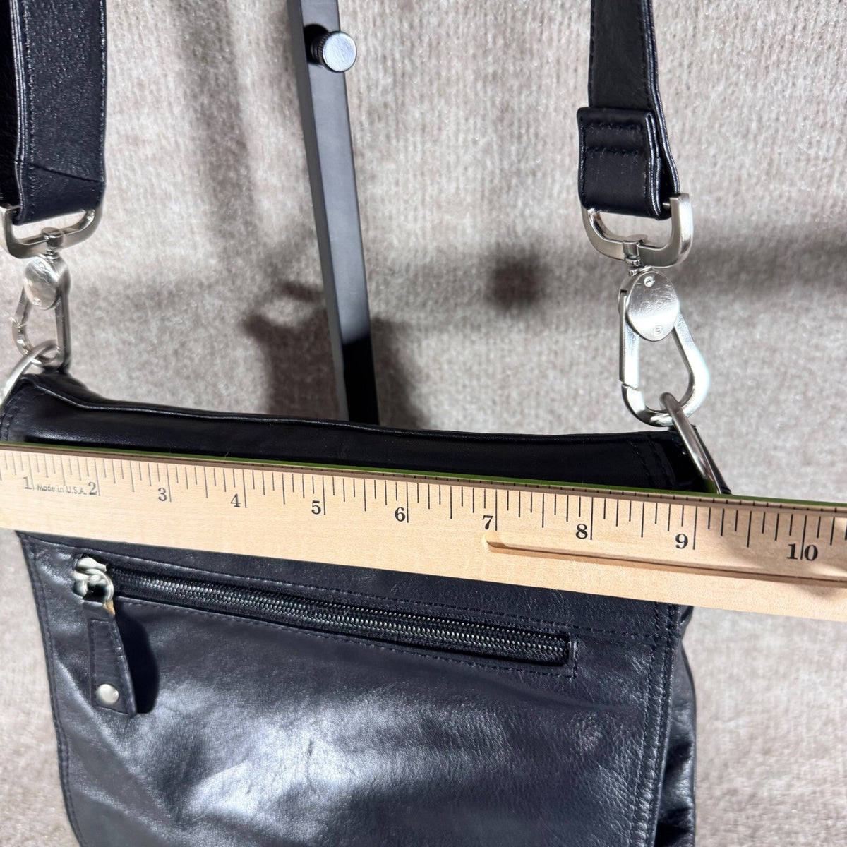 Audrey Brooke Crossbody Bag Womens Black Leather Adjustable Strap Minimalist