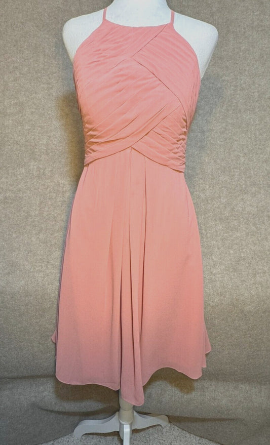 AW Bridal Small Pink 'Becky' Halter Bandage Pleat Top HC Party Formal Midi Dress