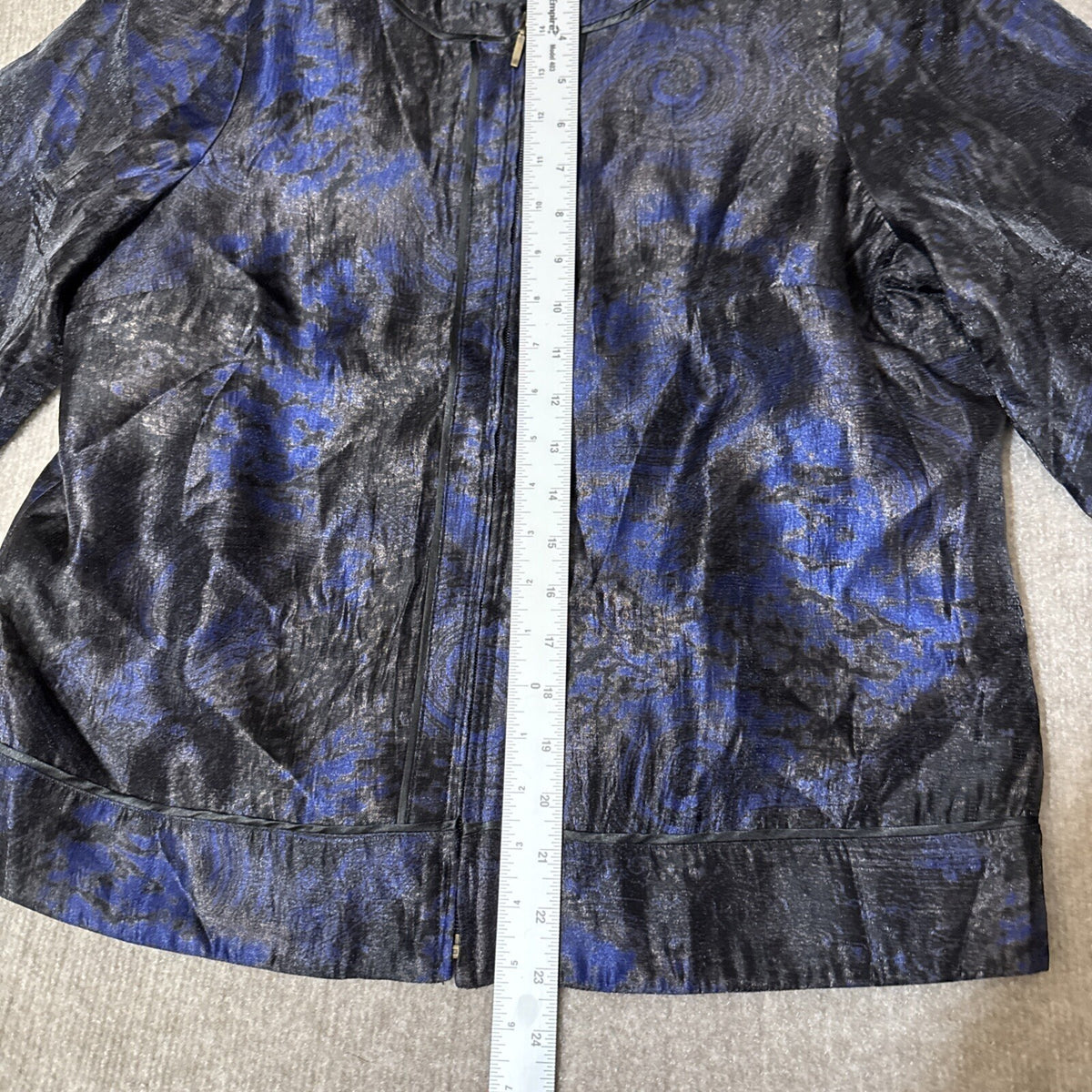 Simonton Says George Simonton Jacket Womens Medium Blue Black Paisley Zip Boho