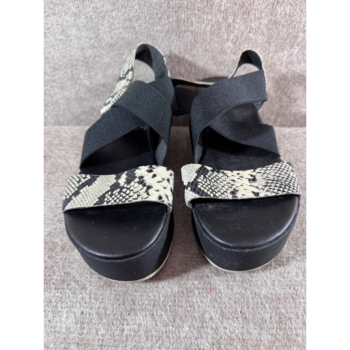 Sorel Roaming Buckle Platform Sandals Womens 9 Snake Print Black Elastic Straps