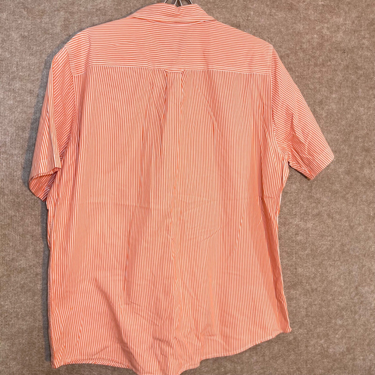 Chaps Short Sleeve Button Down Shirt Mens Large Orange White Striped Preppy