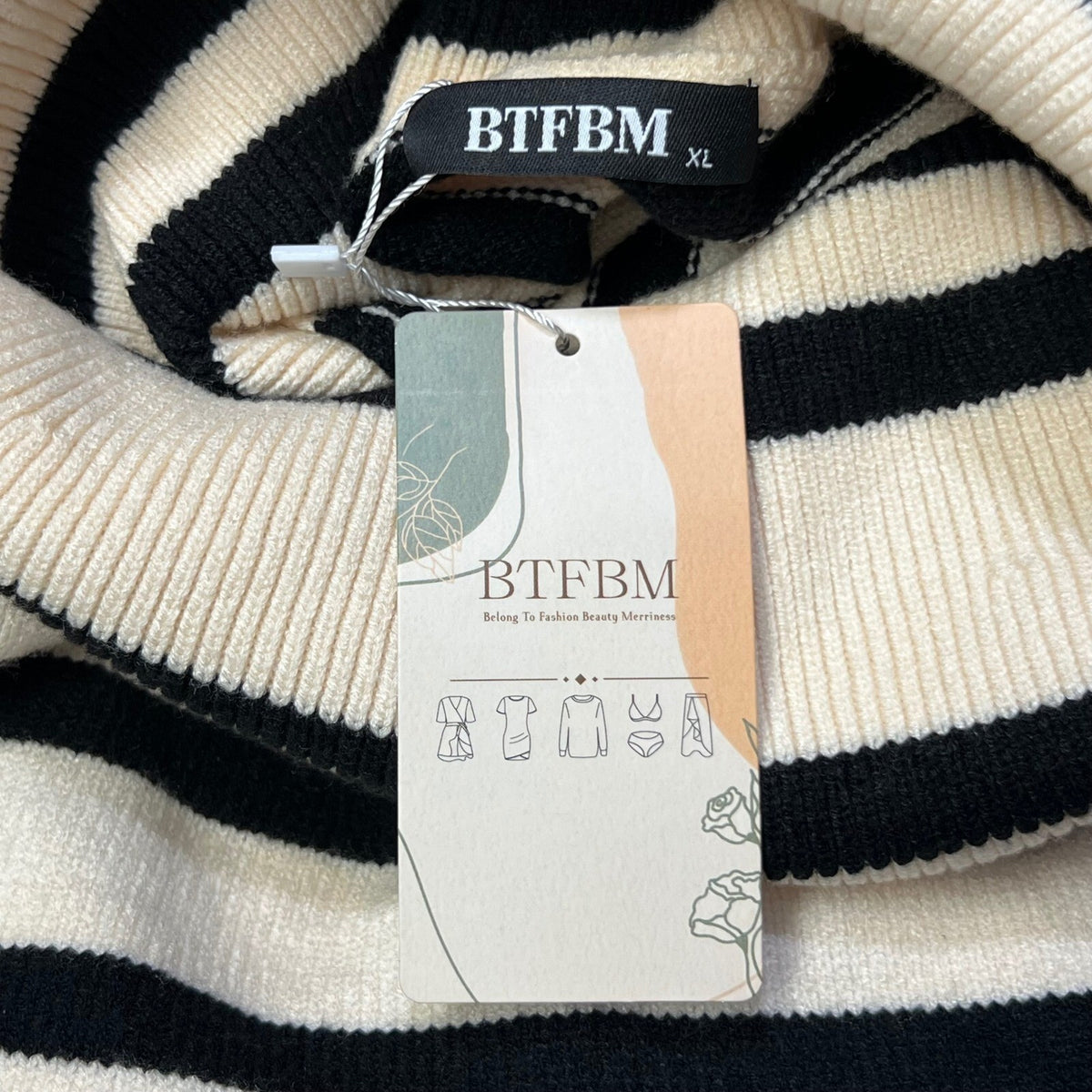 Striped Turtleneck Sweater Relaxed Fit Black White XL Viscose Cozy Oversized